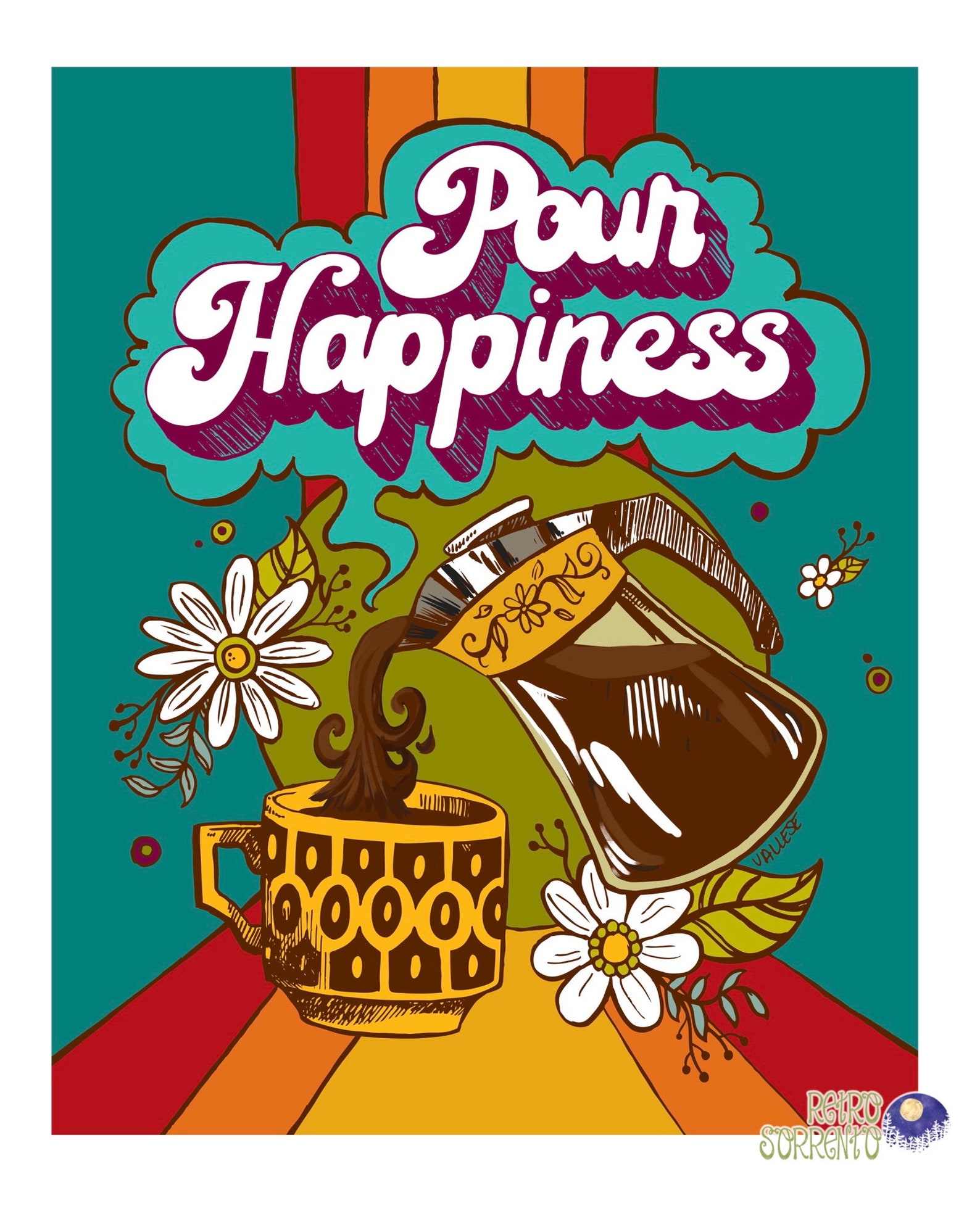Pour Happiness Coffee Art Print Caffeine Kitchen Etsy