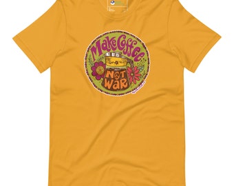 Make Coffee Not War Unisex t-shirt, Peace Shirt, Retro Hippie, Psychedelic, Anti-War, Percolator, coffee saying, vintage-inspired kitchen