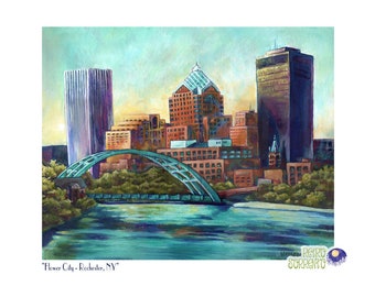Flower City - Rochester, NY Signed Print, ROC Painting, Flower City Art, City Skyline, Western ny, WNY,