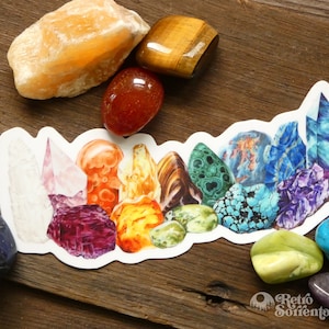 Rainbow Crystals Sticker, Chakra Decal, Gems, Selenite, Amethyst, Rose Quartz, Turquoise, Amber, Citrine, Malachite, Lapis, Fluorite