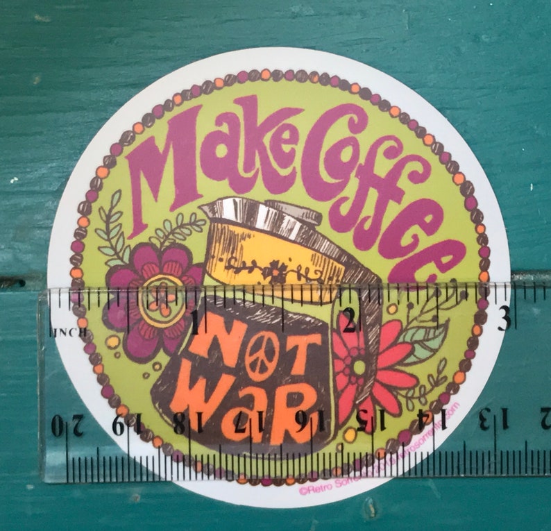 Make Coffee Not War Magnet, Peace Kitchen Decor, Retro Hippie Fridge Magnet, Psychedelic, Anti-War, Percolator, coffee, vintage inspired image 4