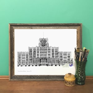 Syracuse NY Niagara Mohawk Building Art, NIMO Illustration, CNY, Cuse, Art Deco Building Illustrations, Upstate Ny, Syracuse University