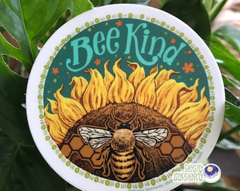 Bee Kind Sticker, Sunflower Decal, Honey Bee Laptop Decor, save the bees