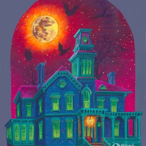 Haunted House Painting Print, Halloween Art, Spooky, Witchy, Bewitched, Ghosts, Victorian House, Ilion NY Christine McConnell House image 2