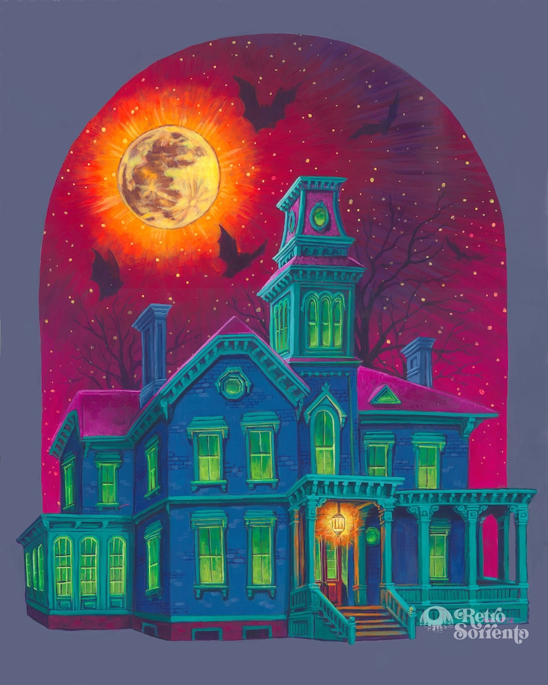 Haunted House Painting Print, Halloween Art, Spooky, Witchy, Bewitched, Ghosts, Victorian House, Ilion NY Christine McConnell House image 2