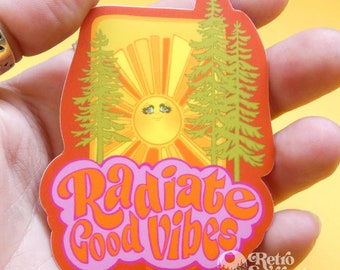 Radiate Good Vibes Sunshine Vinyl Sticker | 3 inches | Decal | Groovy