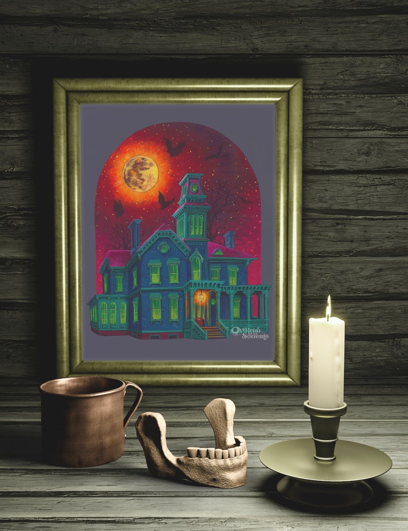 Haunted House Painting Print, Halloween Art, Spooky, Witchy, Bewitched, Ghosts, Victorian House, Ilion NY Christine McConnell House image 3