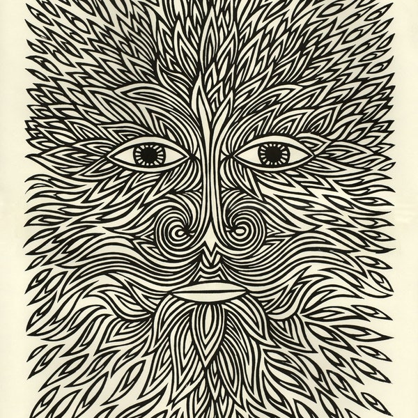 The elements. Fire. Linocut print