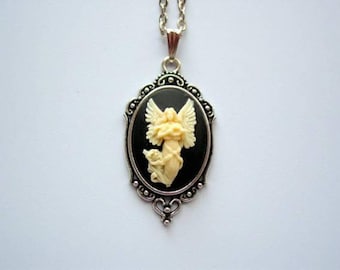 Art Nouveau Style Religious Necklace, Angel Cameo Pendant, Angel Necklace, Religious Jewelry
