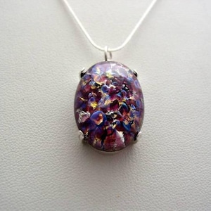 Sterling Silver Amethyst Fire Opal NecklaceFire Opal Sterling Silver Necklace with Amethyst and Vintage Glass Cabochon
