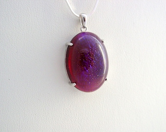 Sterling Silver, Dragons Breath, Vintage Glass, Fire Opal, Sterling Flat Snake, Fire Opal Necklace