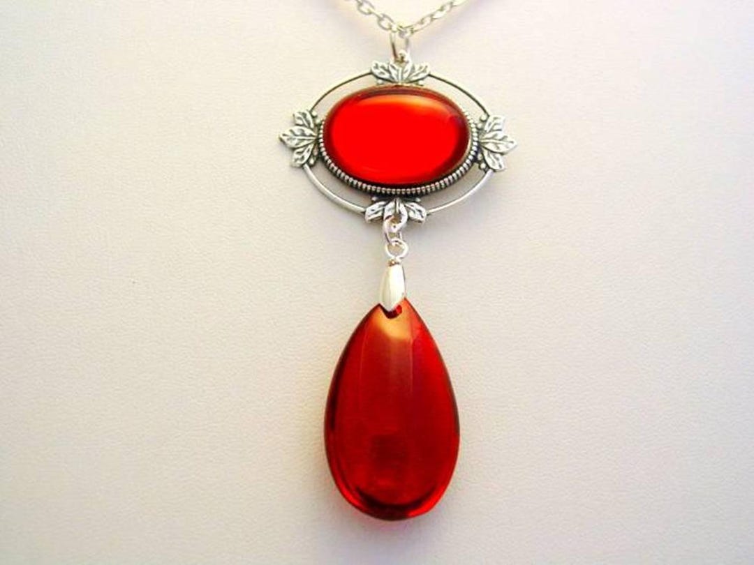 Ruby Red Teardrop Necklace, Oxidized Finish, Wendy 9th Life