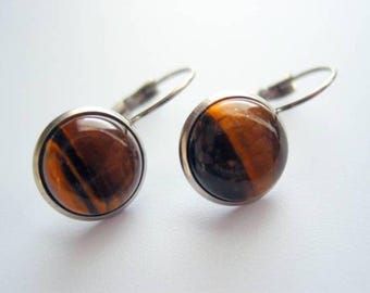 Tigers Eye Leverback Earrings - Gemstone Statement Jewelry