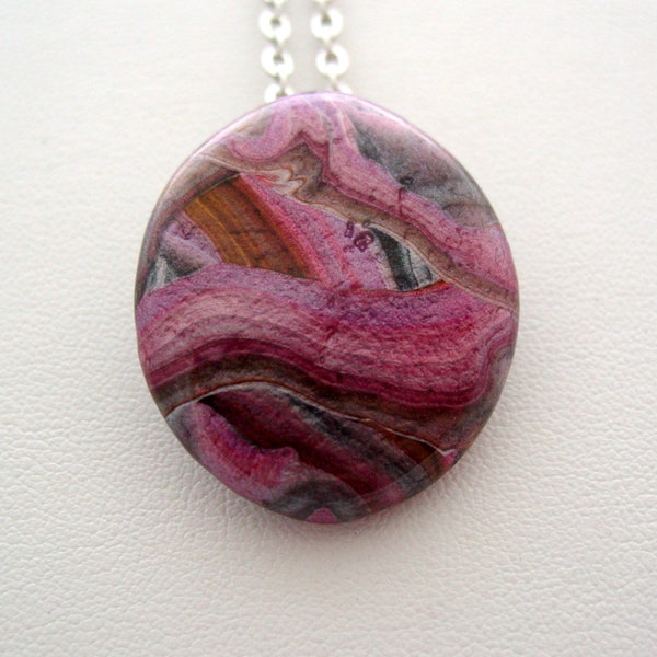Alaskan River Rock Jewelry Metallic Pink Purple Wearable Fluid Art Dirty Pour Necklace Art Jewelry Necklace (RRA16)
