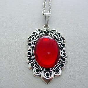 Art Nouveau, Ruby Red Necklace, Ruby Red Pendant, Vintage Glass, Cabochon Pendant, Art Nouveau Jewelry