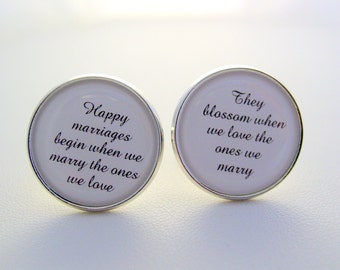 Wedding Anniversary Gift To Groom Husband From Bride Happy Marriages Begin When We Marry The Ones We Love Cuff Links Cufflinks Dress Clips