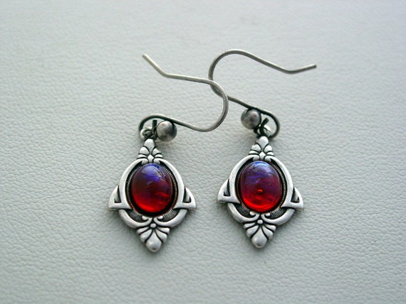 Art Deco Earrings, Dragons Breath, Fire Opal, Vintage Glass, Dragon Breath Earrings, Dragon Breath Jewelry
