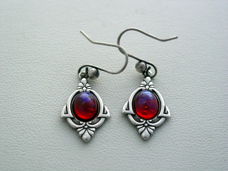 Art Deco Earrings, Dragons Breath, Fire Opal, Vintage Glass, Dragon Breath Earrings, Dragon Breath Jewelry image 1