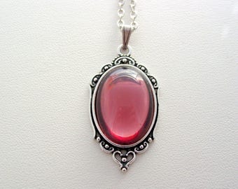 Art Nouveau Style, Light Amethyst Necklace, Light Amethyst Pendant, Vintage Glass Cabochon, Art Nouveau Jewelry