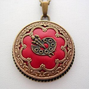 Victorian Style Artist Necklace, Artist Necklace, Painter Pallet Pendant, Red Layered Necklace, Unique Artist Necklace, Victorian Jewelry