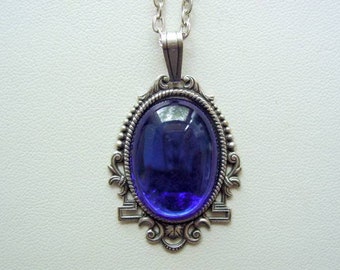 Art Deco, Style Necklace, Vintage Sapphire, Blue Necklace, Dark Blue Necklace, Vintage Glass Cabochon