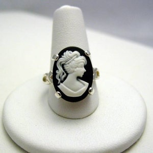 Sterling Silver, Cameo Ring, Black White Cameo, Ring, Sterling Cameo Ring, Victorian Style