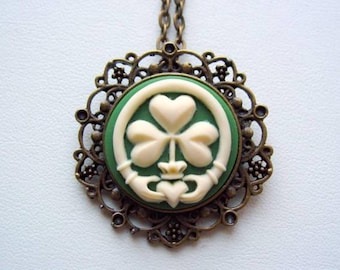 Scottish Heritage Claddagh, Claddagh Cameo, Shamrock Cameo Necklace, Jewelry Love Loyalty Friendship Irish, Irish Pendant