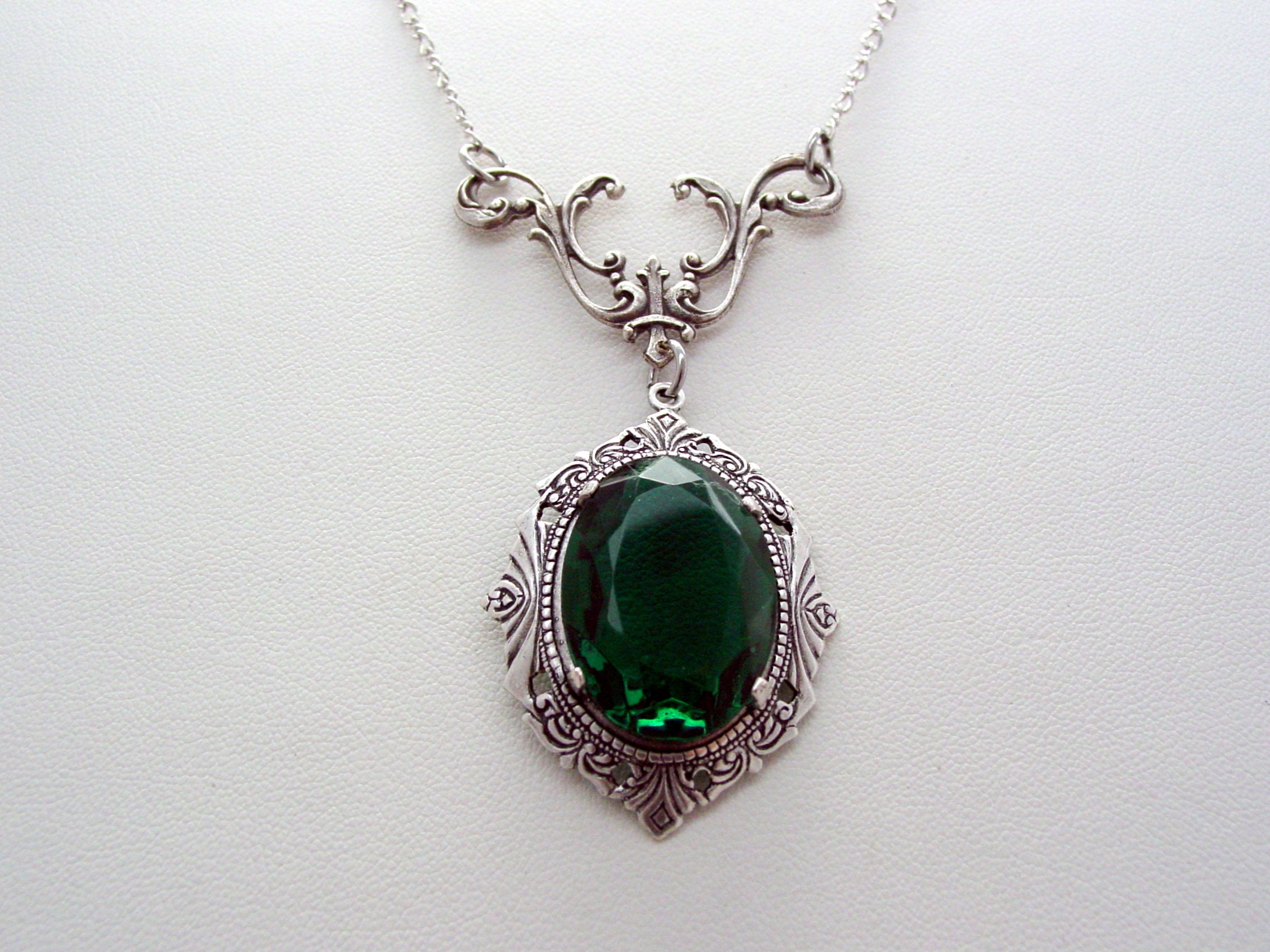 Art Nouveau Emerald Necklace Emerald Vintage Czech Faceted | Etsy