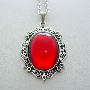 Art Nouveau Style, Ruby Red Necklace, Vintage Glass, Ruby Red Pendant, Art Nouveau Jewelry