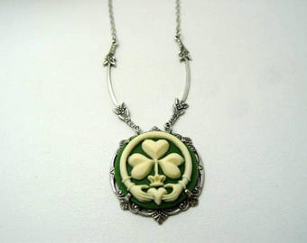 Scottish Jewelry, Art Nouveau Jewelry, Scottish Heritage Claddagh, Claddagh Cameo, Shamrock Cameo Necklace, Irish Pendant