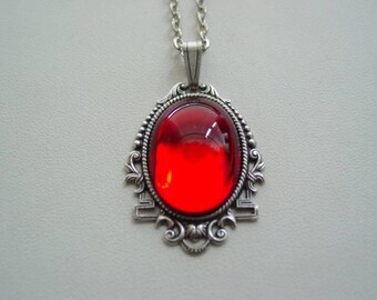 Art Deco, Red Necklace, Vintage Ruby Red Necklace, Oxidized Finish, Vintage Glass, Art Deco Style, Art Deco Jewelry, Ruby Red Jewelry