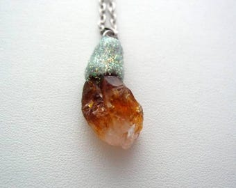 Raw Citrine, Gemstone Necklace, Polished Gemstone, Citrine Necklace, Citrine Pendant, Raw Gemstone, Glitter Necklace C7