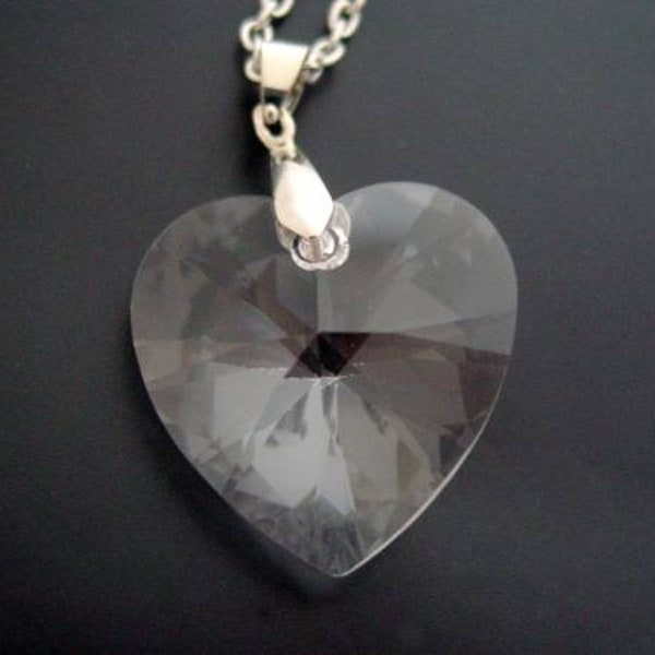 Large Heart Necklace, Swarovski Element Crystal Heart, Large Heart Pendant, Big Heart Crystal Necklace