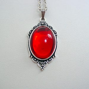 Art Nouveau Style, Ruby Red Necklace, Ruby Red Pendant, Vintage Glass Cabochon, Art Nouveau Jewelry