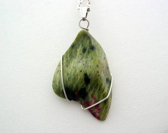 Natural Zoisite Ruby Wrapped Gemstone, Gemstone Necklace, Polished Gemstone, Zoisite Ruby Necklace, Citrine Pendant, Raw Gemstone C4