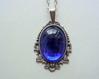 Art Deco, Style Necklace, Vintage Sapphire, Blue Necklace, Dark Blue Necklace, Vintage Glass Cabochon