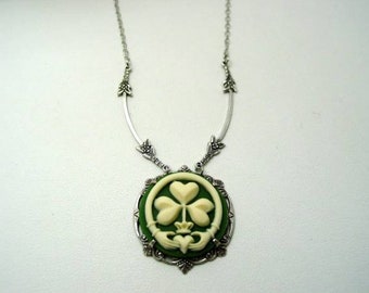 Scottish Jewelry, Art Nouveau Jewelry, Scottish Heritage Claddagh, Claddagh Cameo, Shamrock Cameo Necklace, Irish Pendant