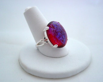 Sterling Silver, Dragons Breath Ring, Vintage Glass, Mexican Opal, Fire Opal Ring, Dragon's Breath Opal Ring