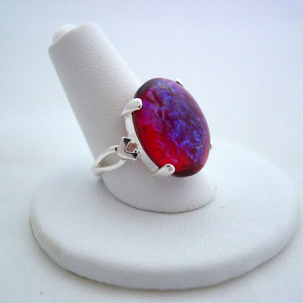 Sterling Silver, Dragons Breath Ring, Vintage Glass, Mexican Opal, Fire Opal Ring, Dragon's Breath Opal Ring