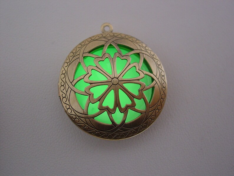 Glow In the Dark Celtic Cross Necklace Bright Green Glow Filigree Locket Illumination Locket