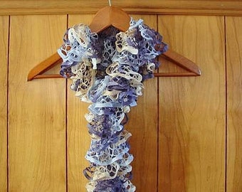 Beautiful Knitted Navy Blue Light Blue Beige White Ruffled Scarf XL