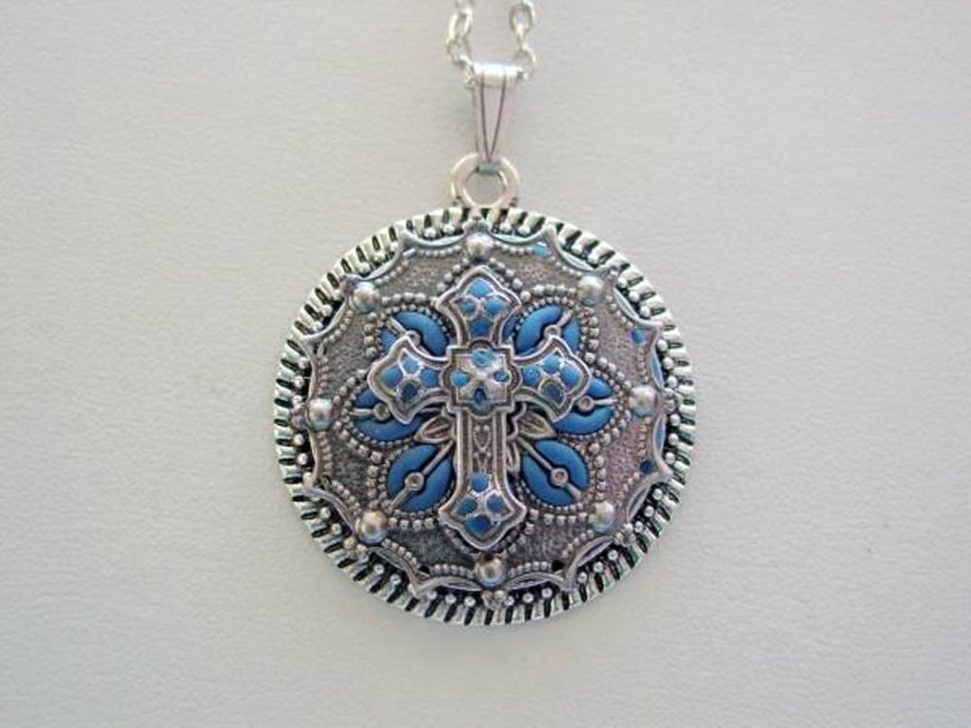 Filigree Pattern Christian Victorian Style Filigree Cross Necklace, Oxidized Finish, Layered ...