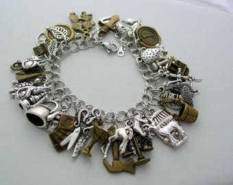 Scottish Heritage Charm Bracelet, Double Link Charm Bracelet, Dragonfly Charm Bracelet, 41 Charms