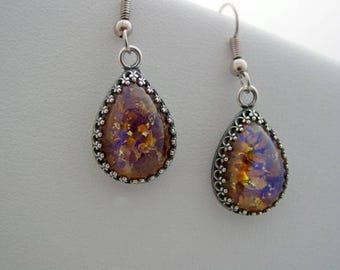 Victorian Style, Amethyst Topaz, Fire Opal Earrings, Teardrop Fire Opal Earrings, Topaz Amethyst, Crown Earrings, Victorian Jewelry