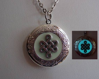 Scottish Celtic Knot Locket, Glow In The Dark,  Aqua Glow Celtic Knot Locket, Scottish Heritage