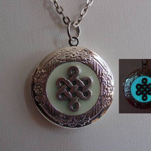 Scottish Celtic Knot Locket, Glow In The Dark,  Aqua Glow Celtic Knot Locket, Scottish Heritage