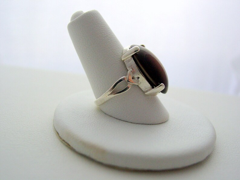 Sterling Silver Vintage Cats Eye 925 Artisan Bezel Split Band Germany Brown Horn Catseye Glass Oval Cabochon Sterling Ring