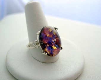 Glass Opal Ring,  Amethyst Fire Opal, Artisan Opal Ring, Amethyst Opal, Sterling Silver Ring