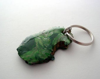 Wildlife Inspired Green Camouflage Real Deer Horn Antler Bone Keychain Camo (C)