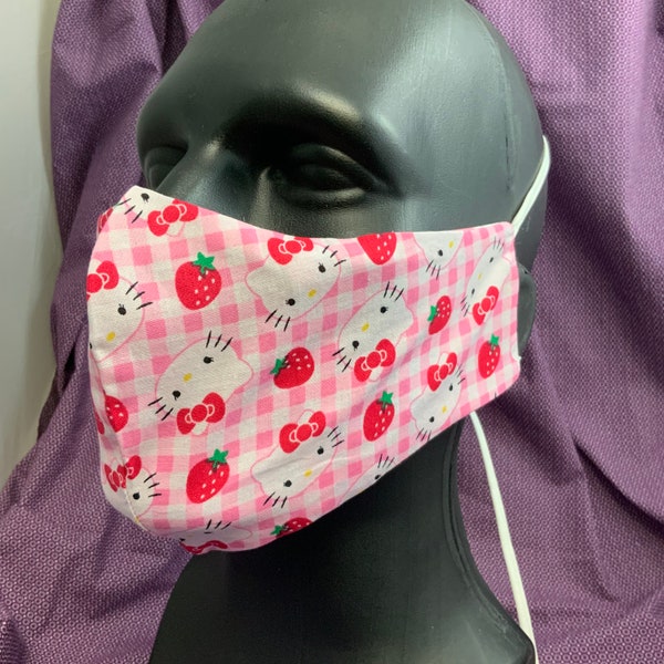 Pink Kitty 100% Cotton Adult Size Olson Mask with Filter Pouch